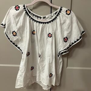 Madewell Embroidered White Top with Floral Accents